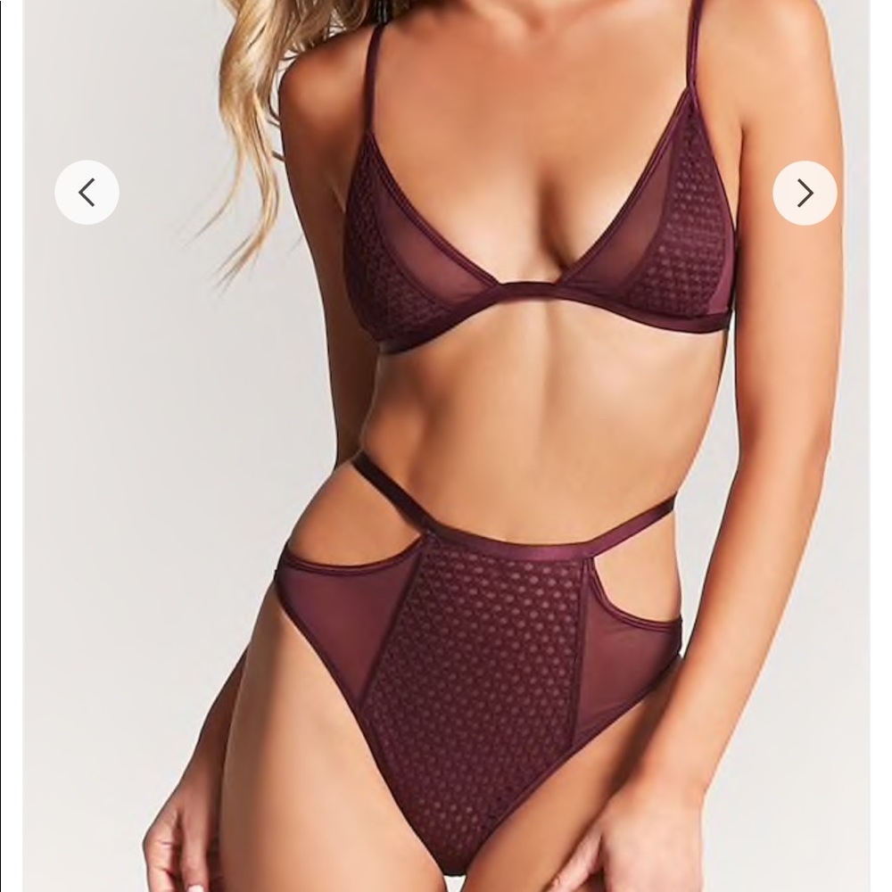 F21 burgundy mesh geo cutout set